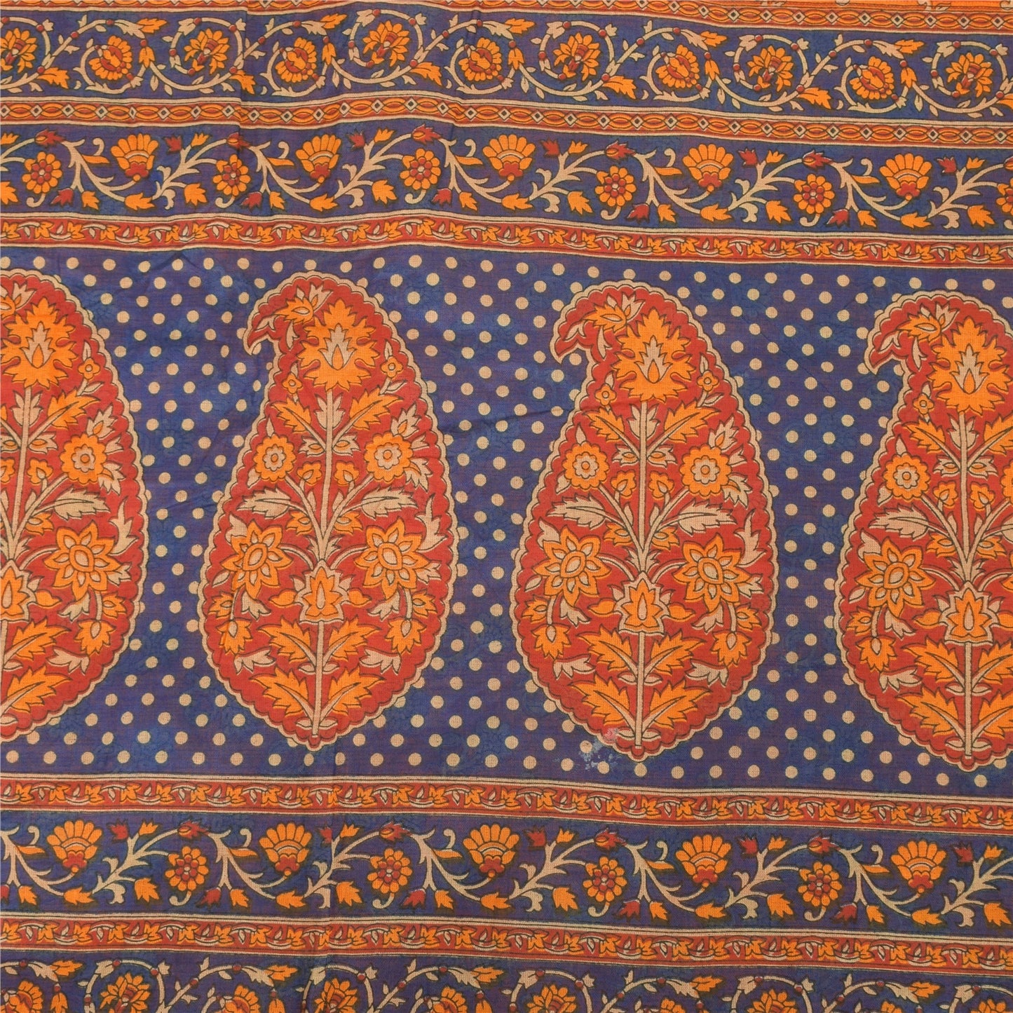 Sanskriti Vintage Sarees Indian Orange Pure Cotton Printed Sari 5yd Craft Fabric