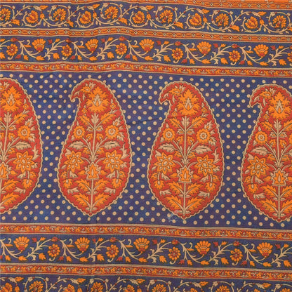 Sanskriti Vintage Sarees Indian Orange Pure Cotton Printed Sari 5yd Craft Fabric
