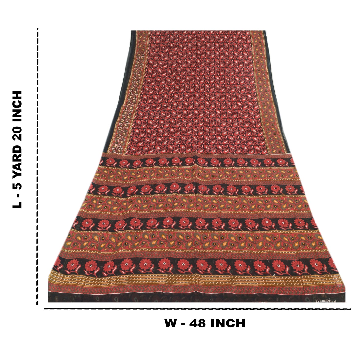 Sanskriti Vintage Sarees Red/Black 100%Pure Cotton Printed Sari 5yd Craft Fabric