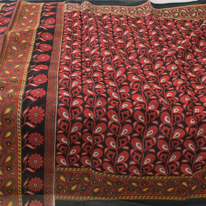 Sanskriti Vintage Sarees Red/Black 100%Pure Cotton Printed Sari 5yd Craft Fabric