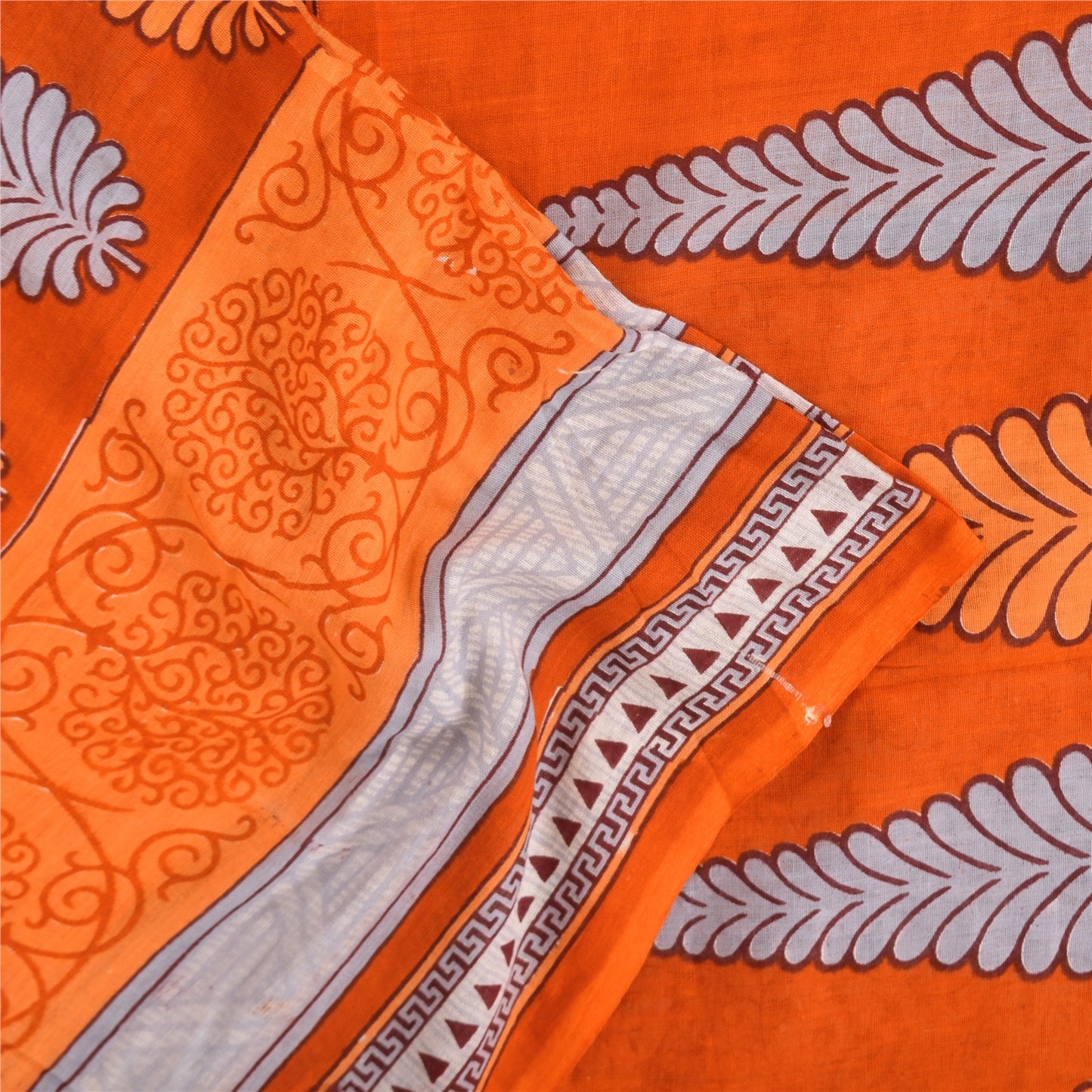 Sanskriti Vintage Sarier Orange 100% Ren Bomuld Trykt Sari 5+ yard Håndværk Bæredygtigt Stoff