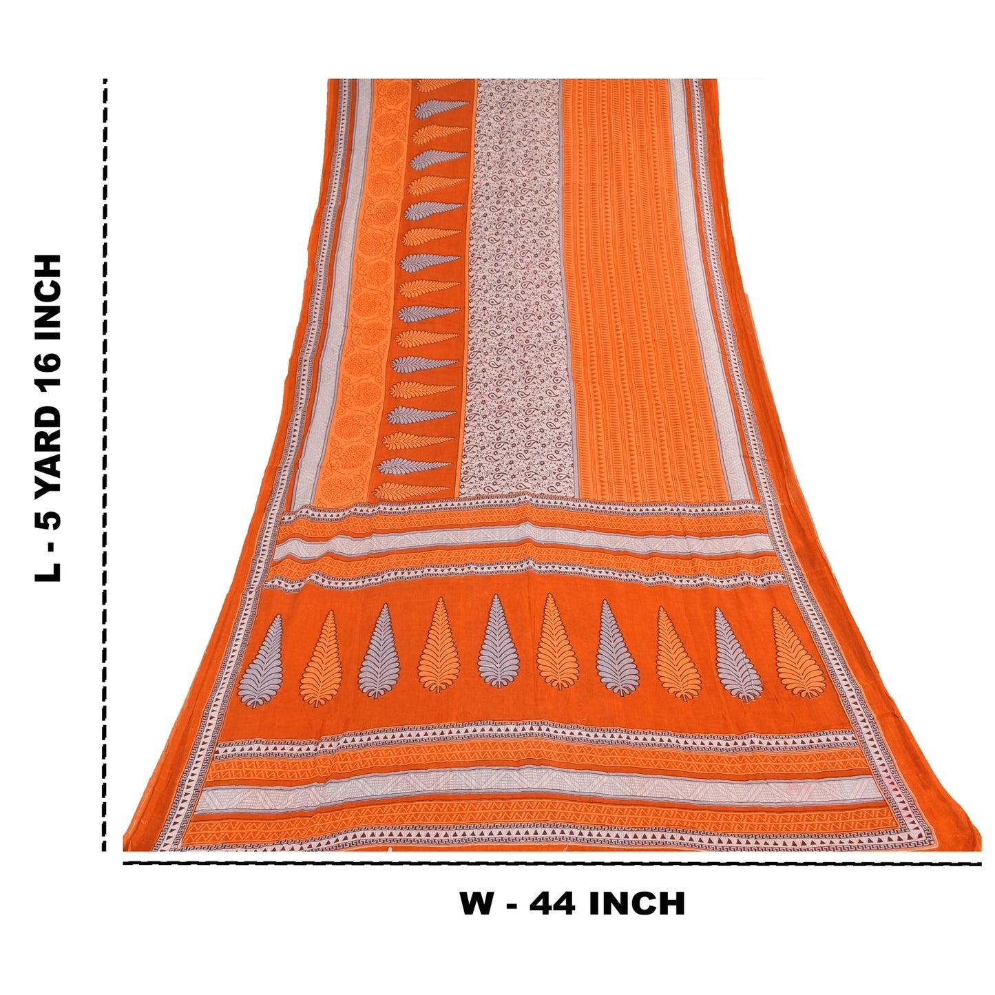 Sanskriti Vintage Sarier Orange 100% Ren Bomuld Trykt Sari 5+ yard Håndværk Bæredygtigt Stoff
