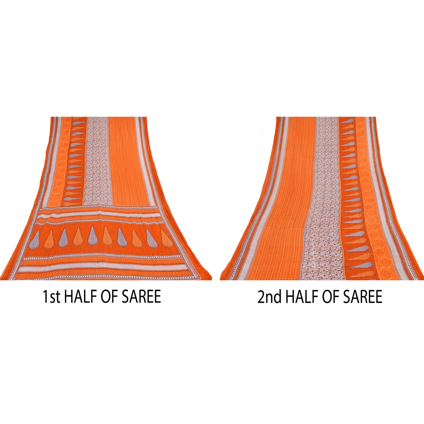 Sanskriti Vintage Sarier Orange 100% Ren Bomuld Trykt Sari 5+ yard Håndværk Bæredygtigt Stoff