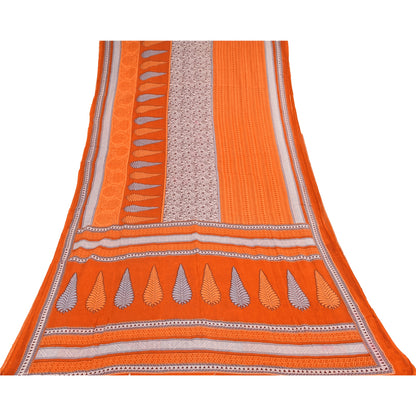 Sanskriti Vintage Sarier Orange 100% Ren Bomuld Trykt Sari 5+ yard Håndværk Bæredygtigt Stoff