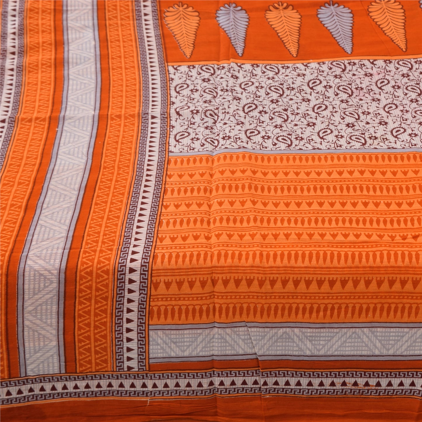 Sanskriti Vintage Sarier Orange 100% Ren Bomuld Trykt Sari 5+ yard Håndværk Bæredygtigt Stoff