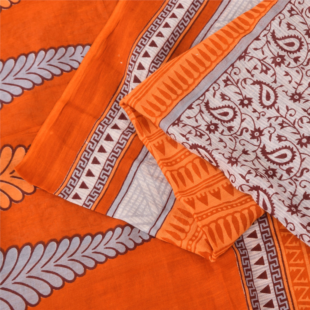 Sanskriti Vintage Sarier Orange 100% Ren Bomuld Trykt Sari 5+ yard Håndværk Bæredygtigt Stoff