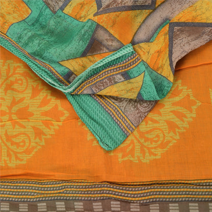 Sanskriti Vintage Sarier Grøn 100% Ren Bomuld Trykt Sari 5+ yard Håndværk Bæredygtigt Stoff