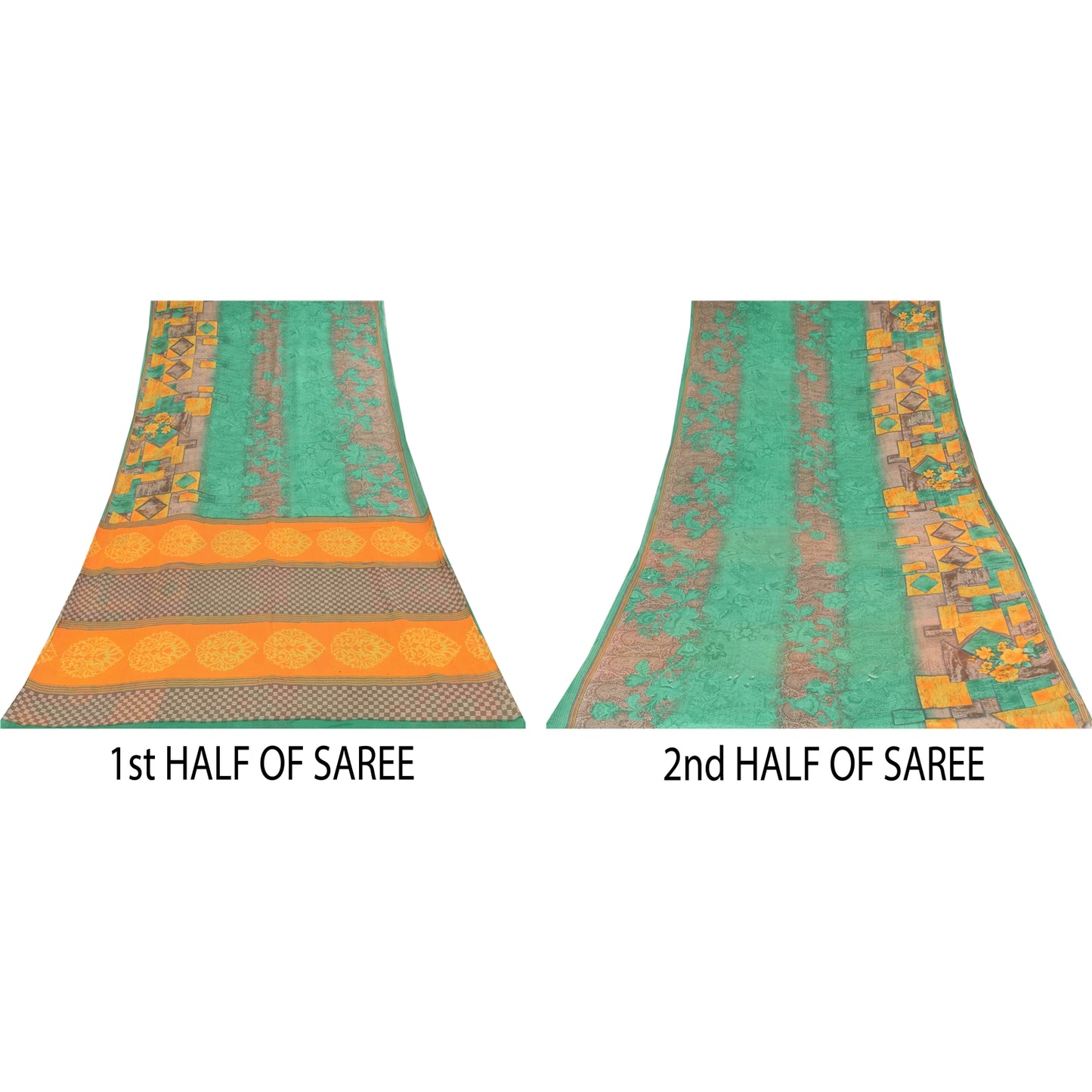 Sanskriti Vintage Sarier Grøn 100% Ren Bomuld Trykt Sari 5+ yard Håndværk Bæredygtigt Stoff