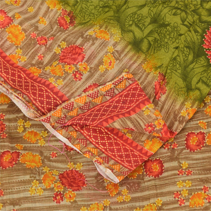 Sanskriti Vintage Sarees Green 100% Pure Cotton Printed Sari 5+yd Craft Sustainable Fabric
