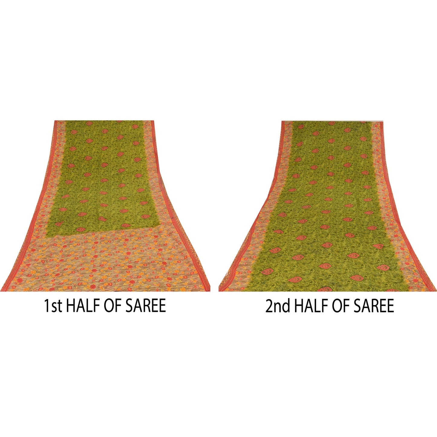 Sanskriti Vintage Sarees Green 100% Pure Cotton Printed Sari 5+yd Craft Sustainable Fabric