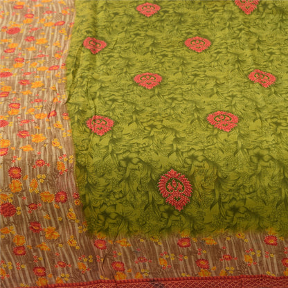 Sanskriti Vintage Sarees Green 100% Pure Cotton Printed Sari 5+yd Craft Sustainable Fabric