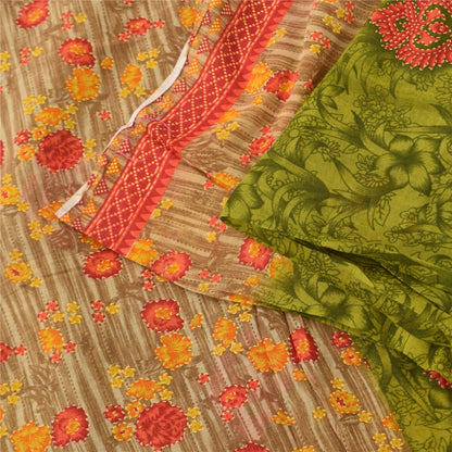 Sanskriti Vintage Sarees Green 100% Pure Cotton Printed Sari 5+yd Craft Sustainable Fabric
