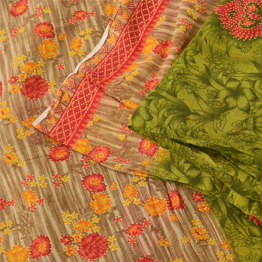 Sanskriti Vintage Sarees Green 100% Pure Cotton Printed Sari 5+yd Craft Sustainable Fabric