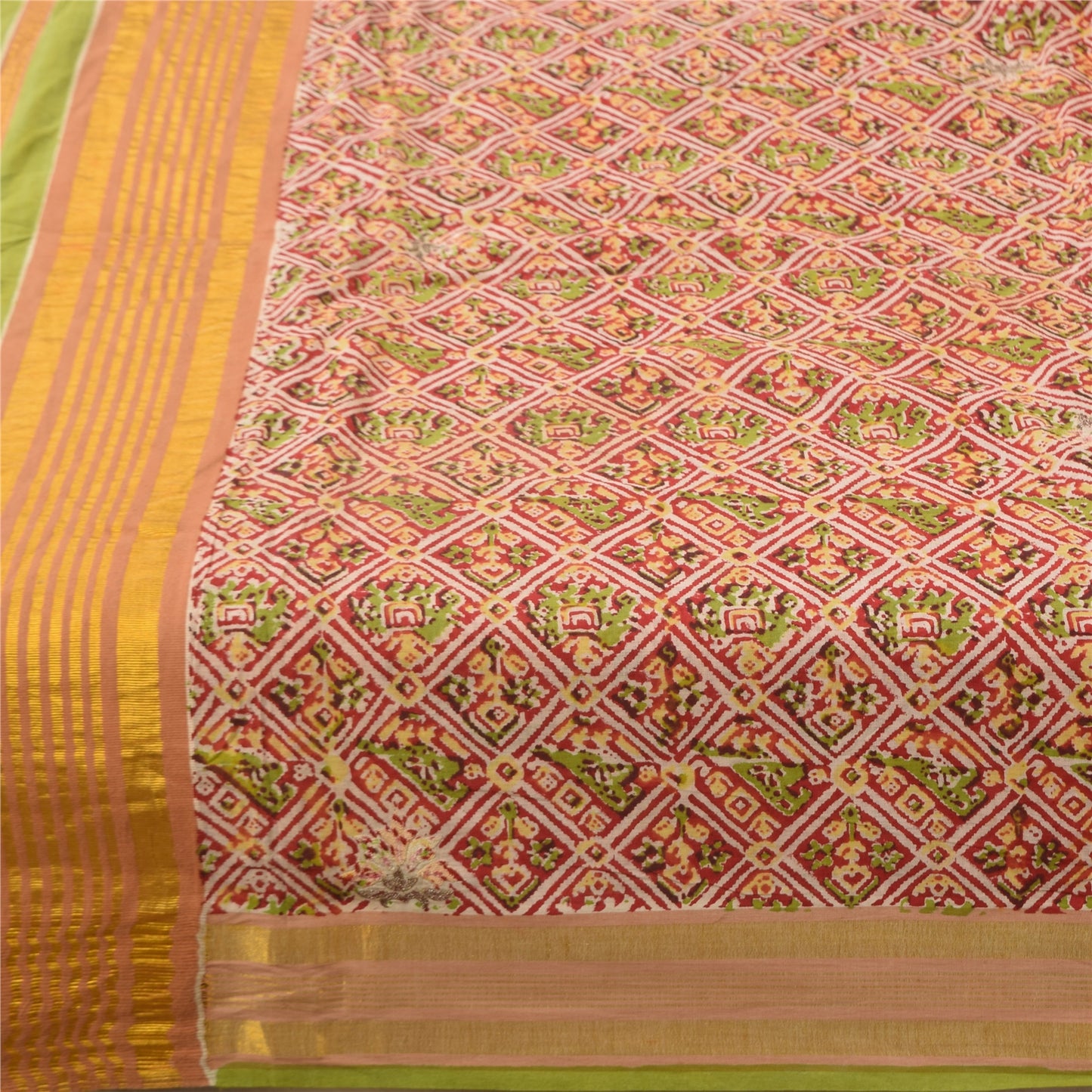 Sanskriti Vintage Sarees Red Hand Block Printed Pure Cotton Sari 5+yd Sustainable Fabric