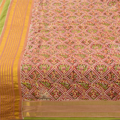 Sanskriti Vintage Sarees Red Hand Block Printed Pure Cotton Sari 5+yd Sustainable Fabric