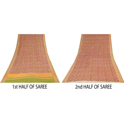 Sanskriti Vintage Sarees Red Hand Block Printed Pure Cotton Sari 5+yd Sustainable Fabric