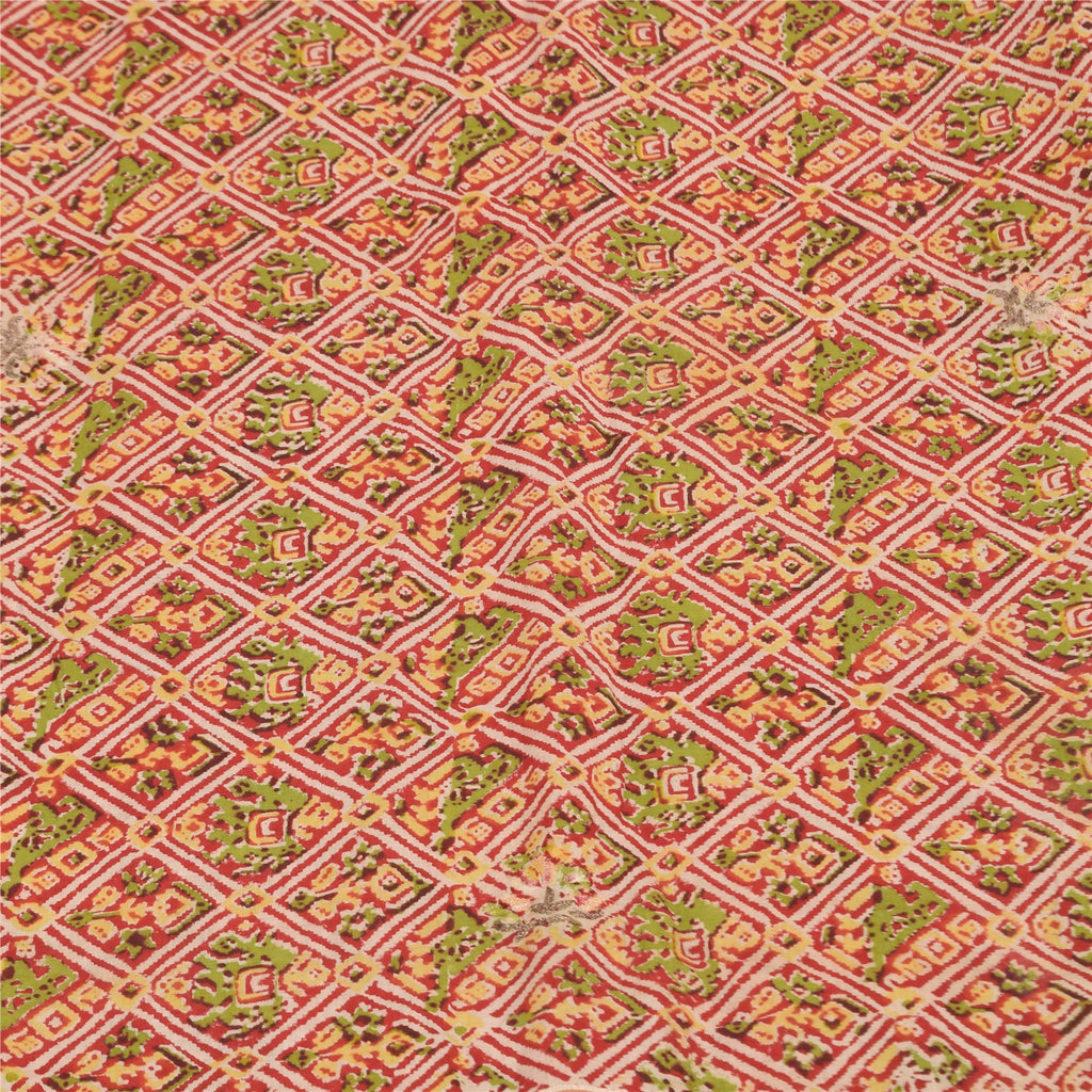 Sanskriti Vintage Sari 100% Pure Cotton Sarees Red Hand Block Printed 5+Yd Craft Fabric Breathable Sari Scraps, Upcycled Remnant Fabric