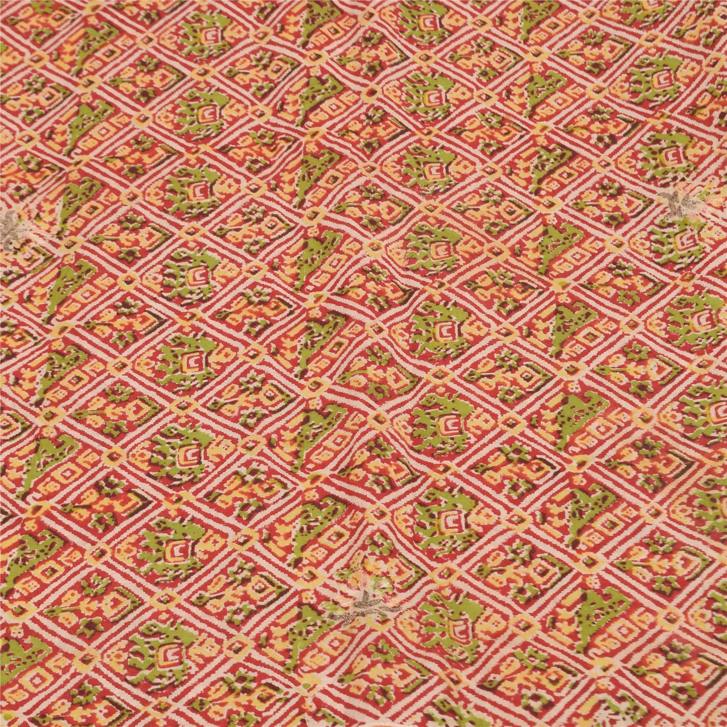 Sanskriti Vintage Sarees Red Hand Block Printed Pure Cotton Sari 5+yd Sustainable Fabric