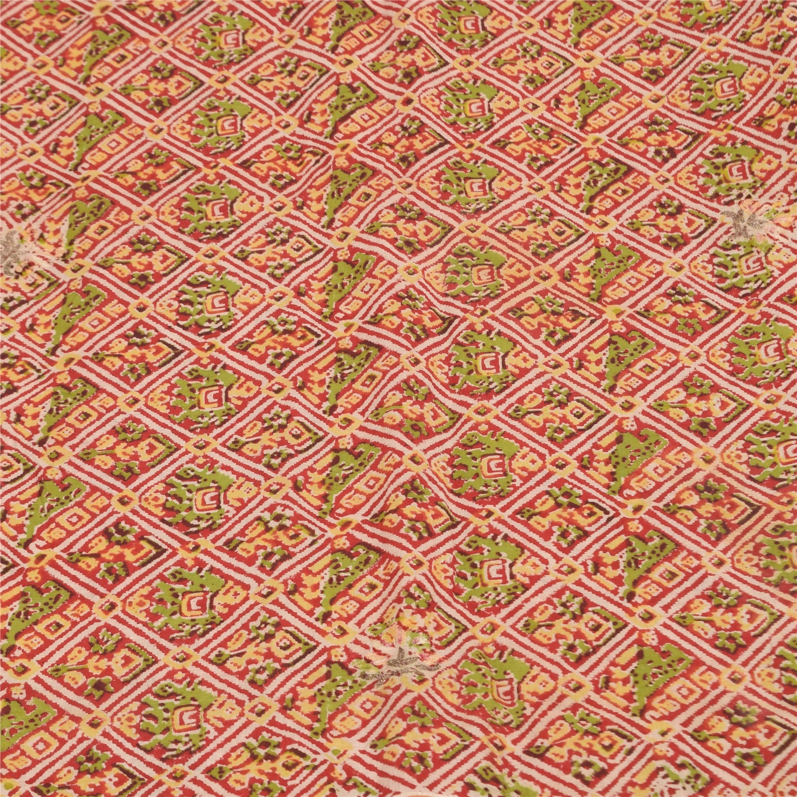 Sanskriti Vintage Sari 100% Pure Cotton Sarees Red Hand Block Printed 5+Yd Craft Fabric Breathable Sari Scraps, Upcycled Remnant Fabric