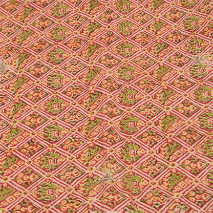 Sanskriti Vintage Sarees Red Hand Block Printed Pure Cotton Sari 5+yd Sustainable Fabric