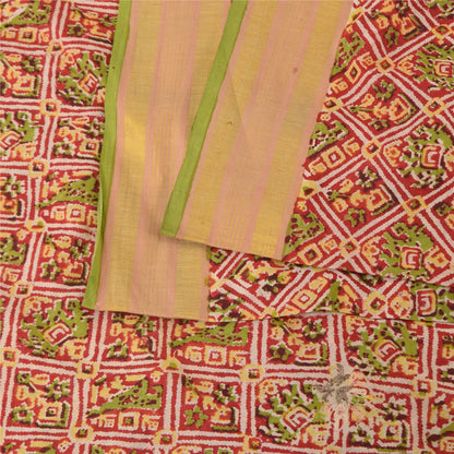 Sanskriti Vintage Sarees Red Hand Block Printed Pure Cotton Sari 5+yd Sustainable Fabric