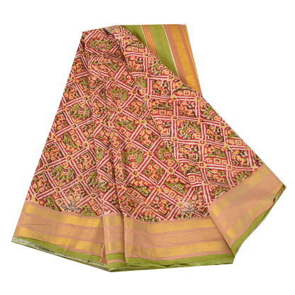 Sanskriti Vintage Sarees Red Hand Block Printed Pure Cotton Sari 5+yd Sustainable Fabric