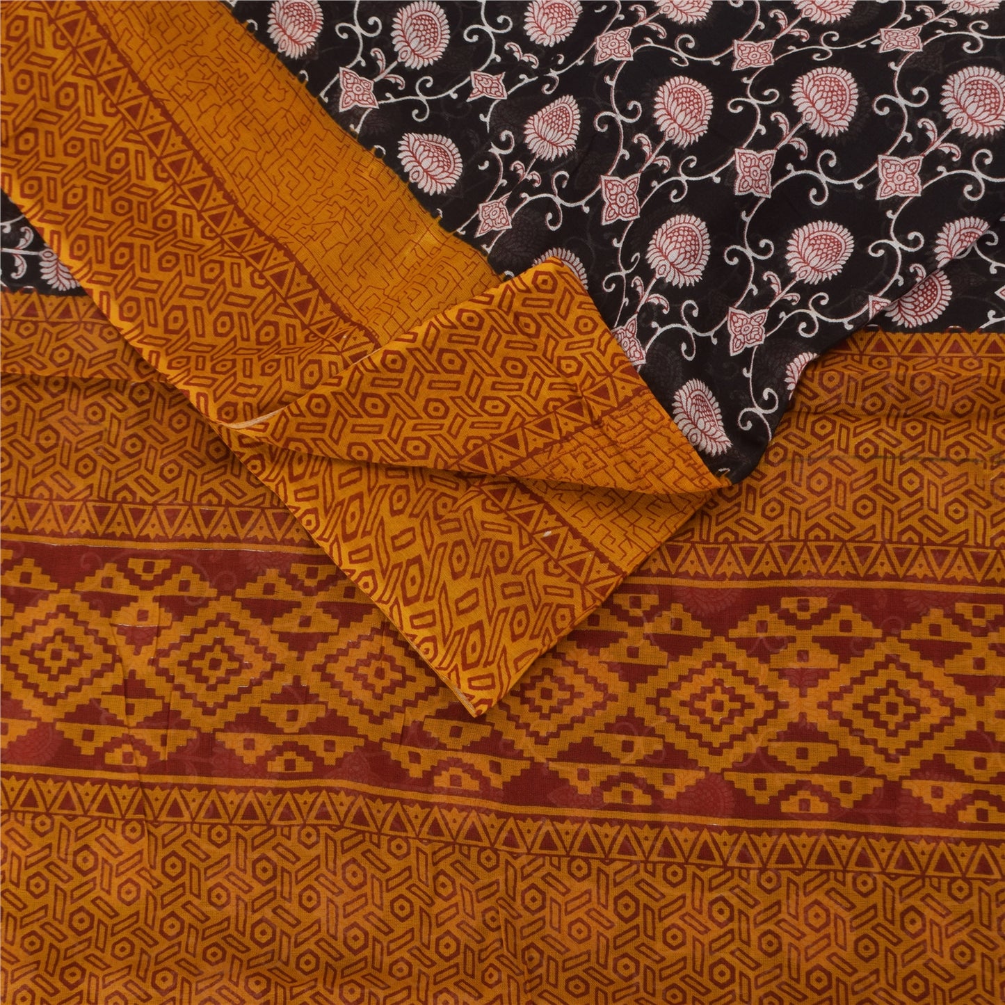 Sanskriti Vintage Sarees Black 100% Pure Cotton Printed Sari 5+yd Craft Sustainable Fabric