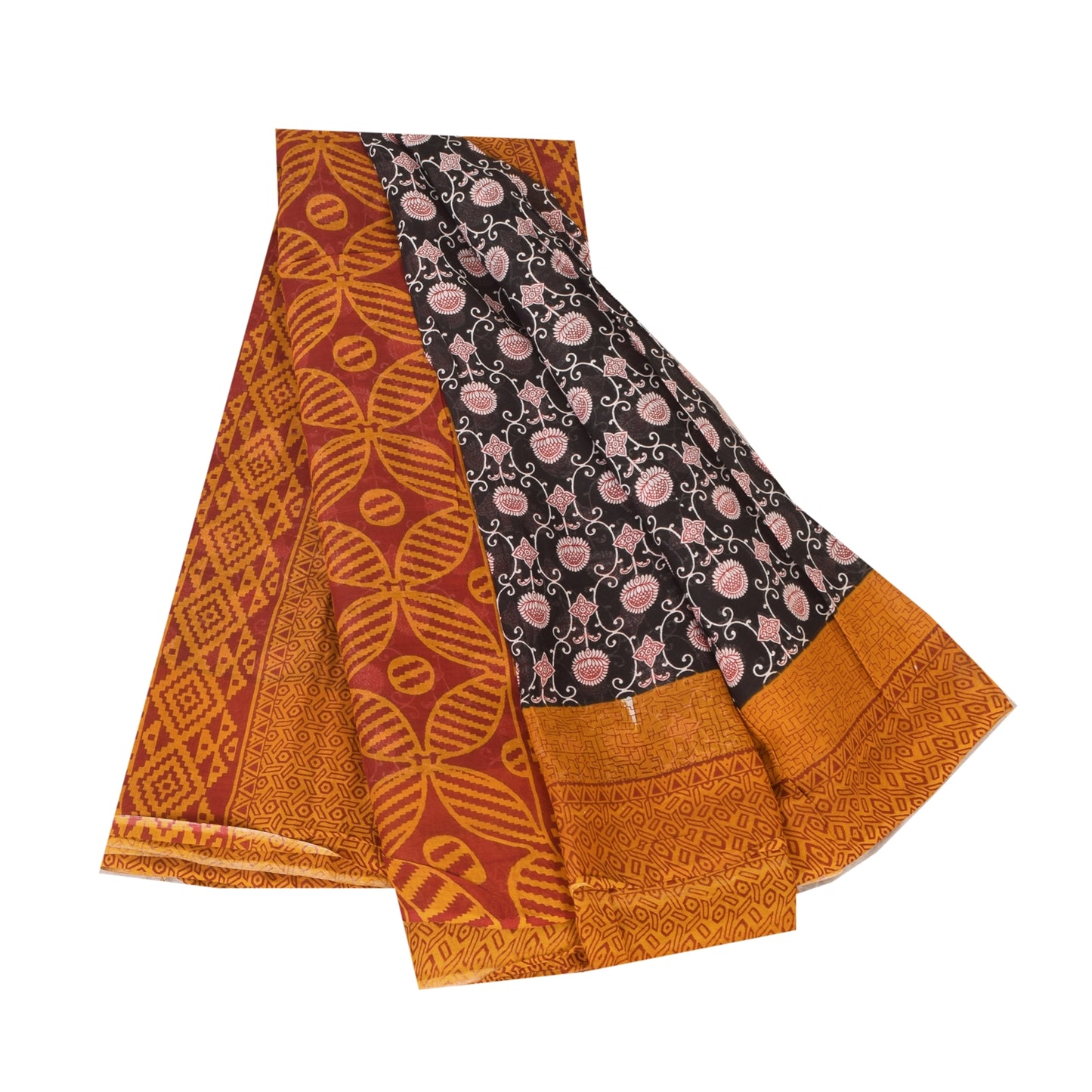 Sanskriti Vintage Sarees Black 100% Pure Cotton Printed Sari 5+yd Craft Sustainable Fabric