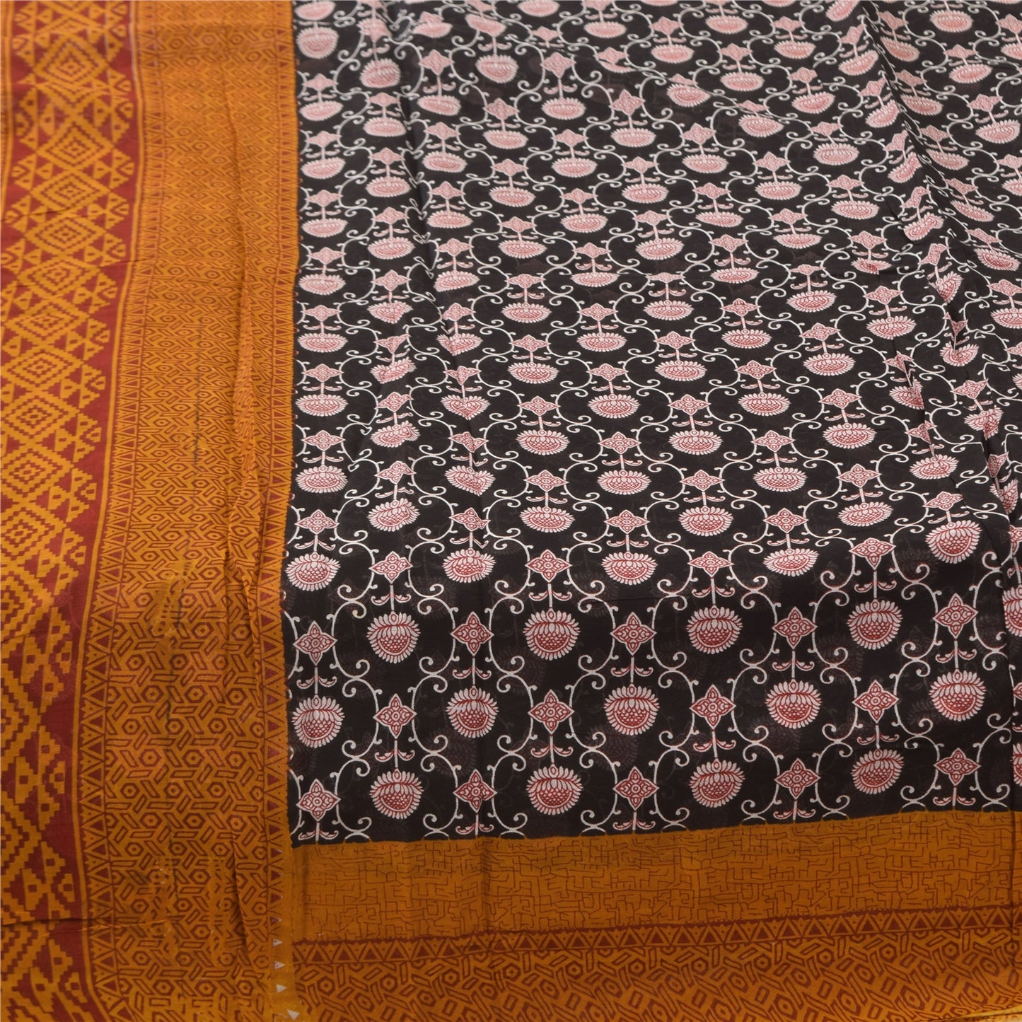 Sanskriti Vintage Sarees Black 100% Pure Cotton Printed Sari 5+yd Craft Sustainable Fabric