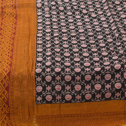 Sanskriti Vintage Sarees Black 100% Pure Cotton Printed Sari 5+yd Craft Sustainable Fabric