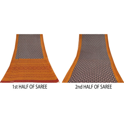 Sanskriti Vintage Sarees Black 100% Pure Cotton Printed Sari 5+yd Craft Sustainable Fabric