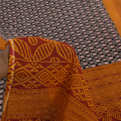 Sanskriti Vintage Sarees Black 100% Pure Cotton Printed Sari 5+yd Craft Sustainable Fabric