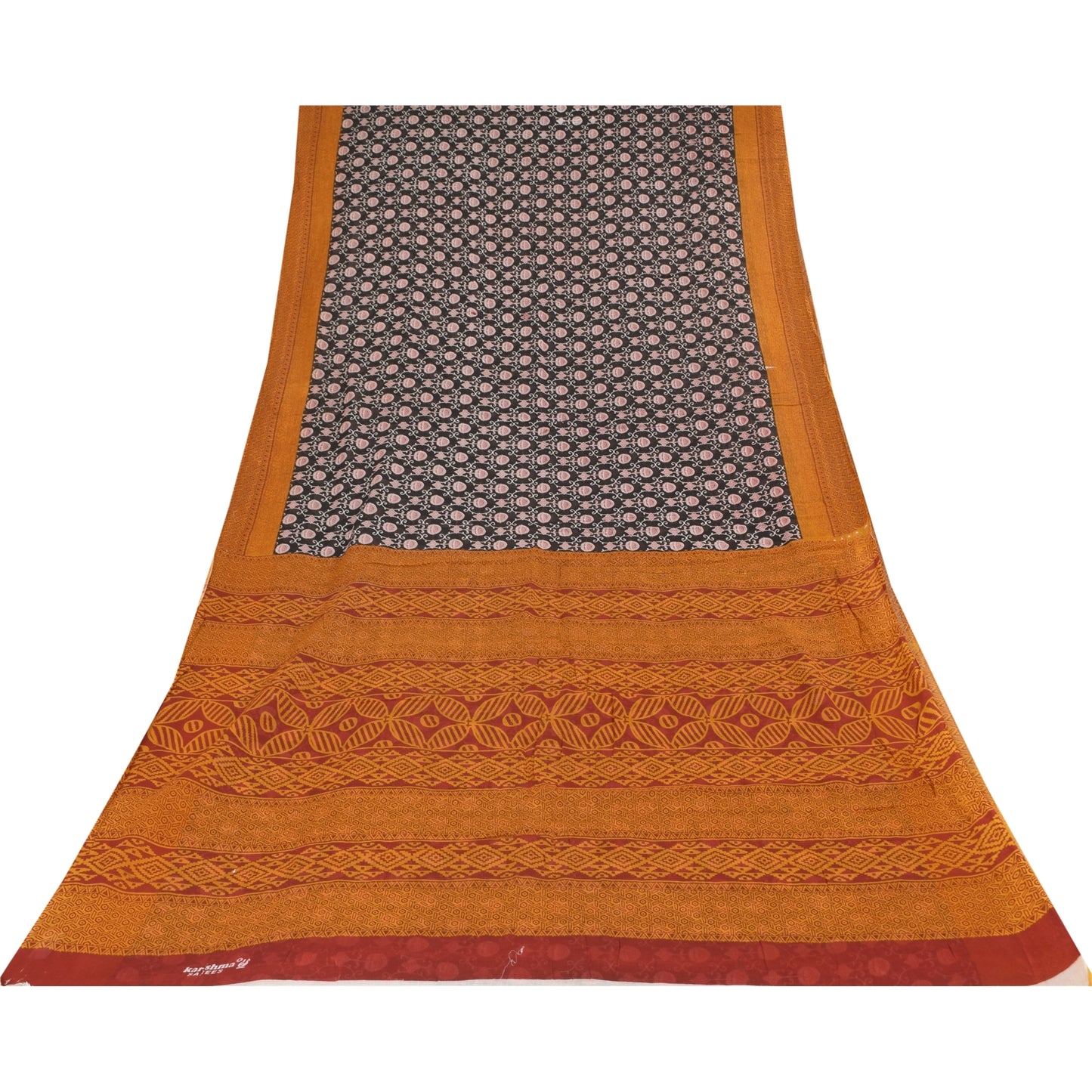 Sanskriti Vintage Sarees Black 100% Pure Cotton Printed Sari 5+yd Craft Sustainable Fabric