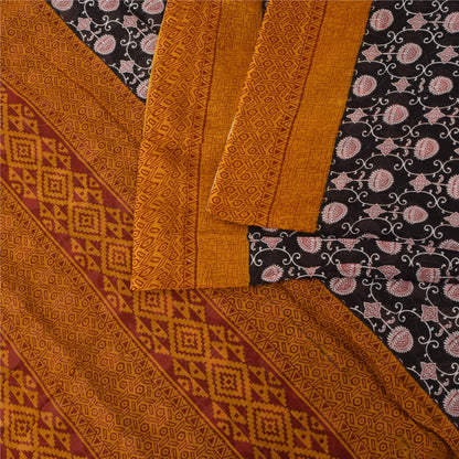 Sanskriti Vintage Sarees Black 100% Pure Cotton Printed Sari 5+yd Craft Sustainable Fabric