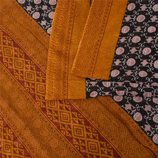 Sanskriti Vintage Sarees Black 100% Pure Cotton Printed Sari 5+yd Craft Sustainable Fabric