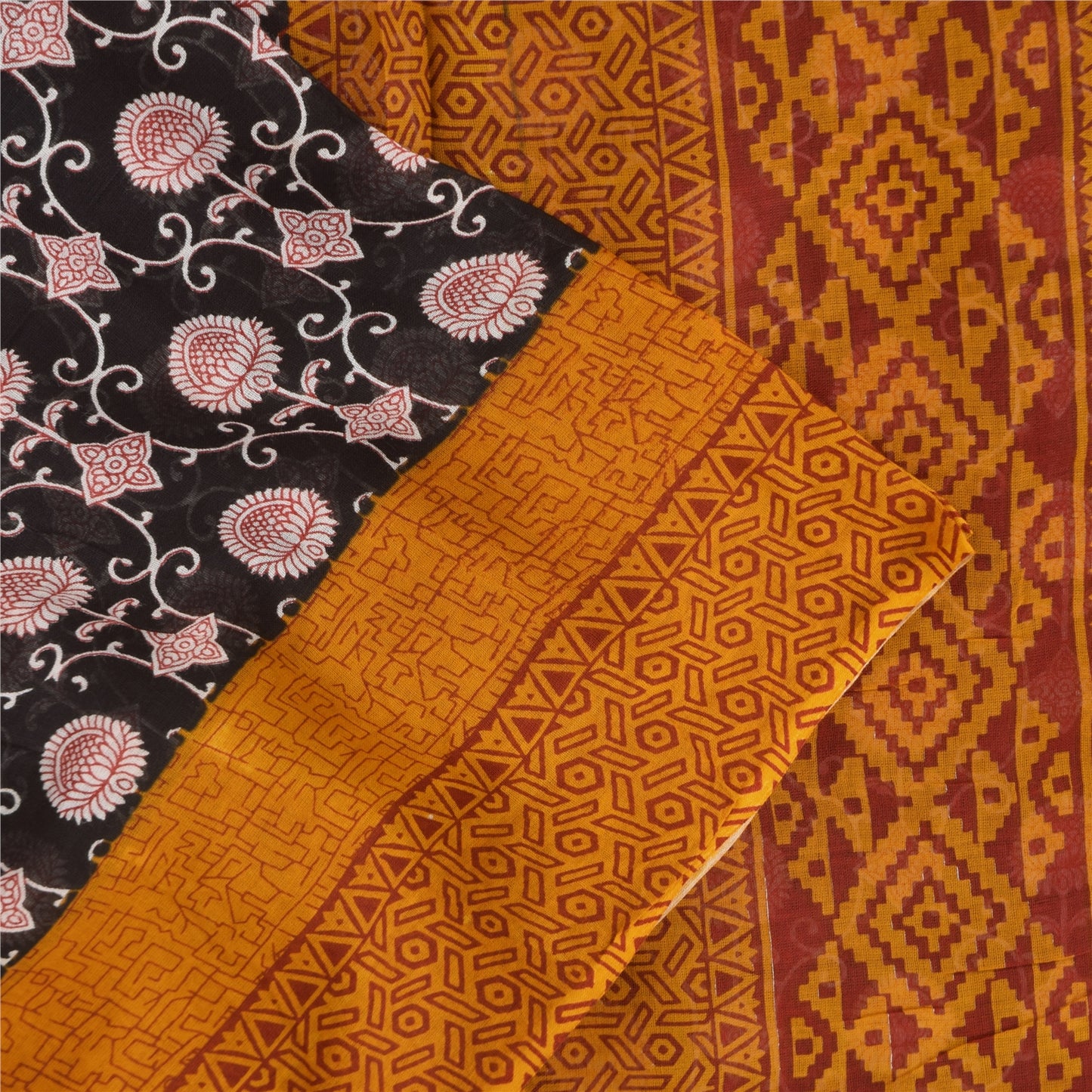 Sanskriti Vintage Sarees Black 100% Pure Cotton Printed Sari 5+yd Craft Sustainable Fabric