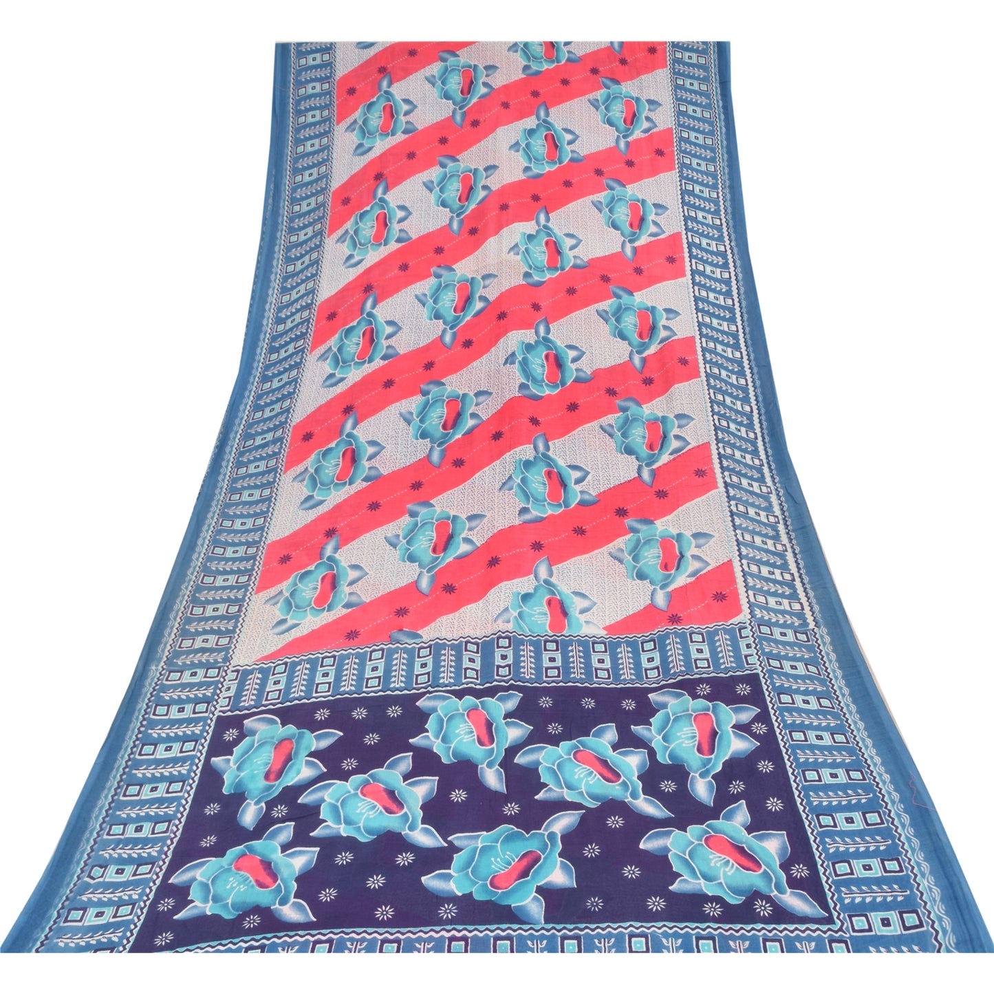 Санскритские винтажные сари синие/красные 100% чистый хлопок набивное сари 5 ярдов ткань для рукоделия устойчивая ткань