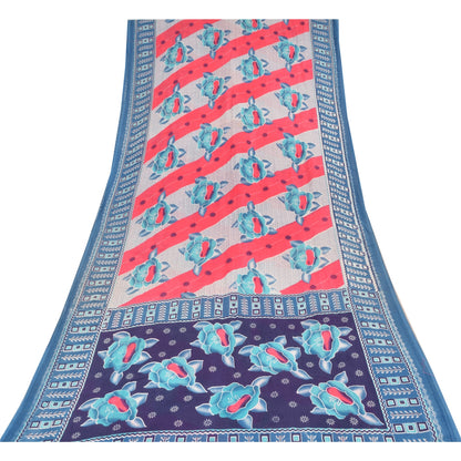 Санскритские винтажные сари синие/красные 100% чистый хлопок набивное сари 5 ярдов ткань для рукоделия устойчивая ткань