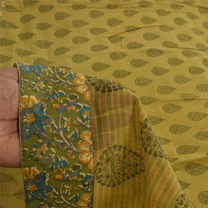 Sanskriti Vintage Sarees Indian Green Pure Cotton Printed Sari 5+yd Craft Sustainable Fabric