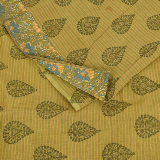Sanskriti Vintage Sarees Indian Green Pure Cotton Printed Sari 5+yd Craft Sustainable Fabric