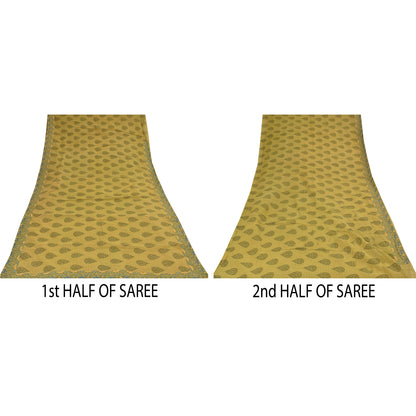 Sanskriti Vintage Sarees Indian Green Pure Cotton Printed Sari 5+yd Craft Sustainable Fabric