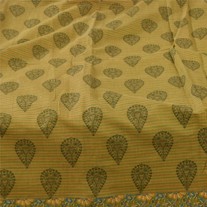 Sanskriti Vintage Sarees Indian Green Pure Cotton Printed Sari 5+yd Craft Sustainable Fabric