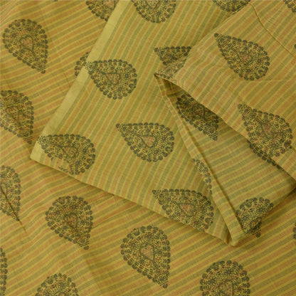 Sanskriti Vintage Sarees Indian Green Pure Cotton Printed Sari 5+yd Craft Sustainable Fabric