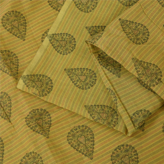 Sanskriti Vintage Sarees Indian Green Pure Cotton Printed Sari 5+yd Craft Sustainable Fabric