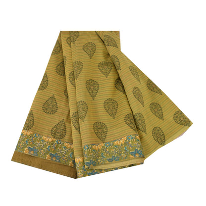Sanskriti Vintage Sarees Indian Green Pure Cotton Printed Sari 5+yd Craft Sustainable Fabric