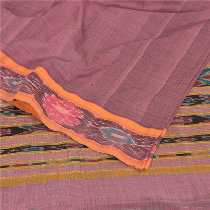 Sanskriti Vintage Sarees Pink Ikat Handwoven Odisha Pure Cotton Sari 5+yd Fabric