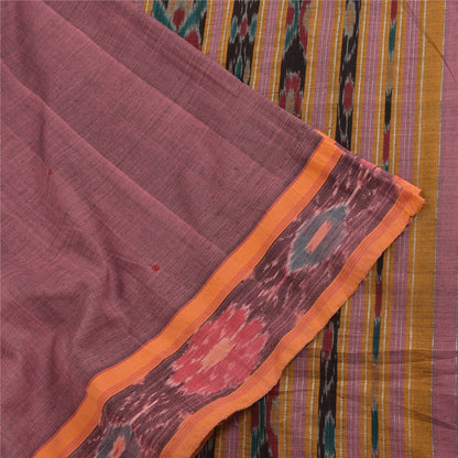 Sanskriti Vintage Sarees Pink Ikat Handwoven Odisha Pure Cotton Sari 5+yd Fabric