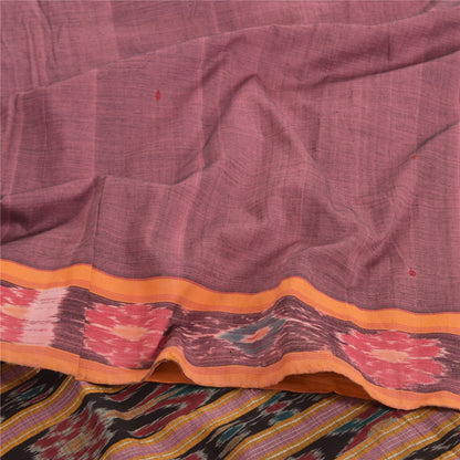 Sanskriti Vintage Sarees Pink Ikat Handwoven Odisha Pure Cotton Sari 5+yd Fabric