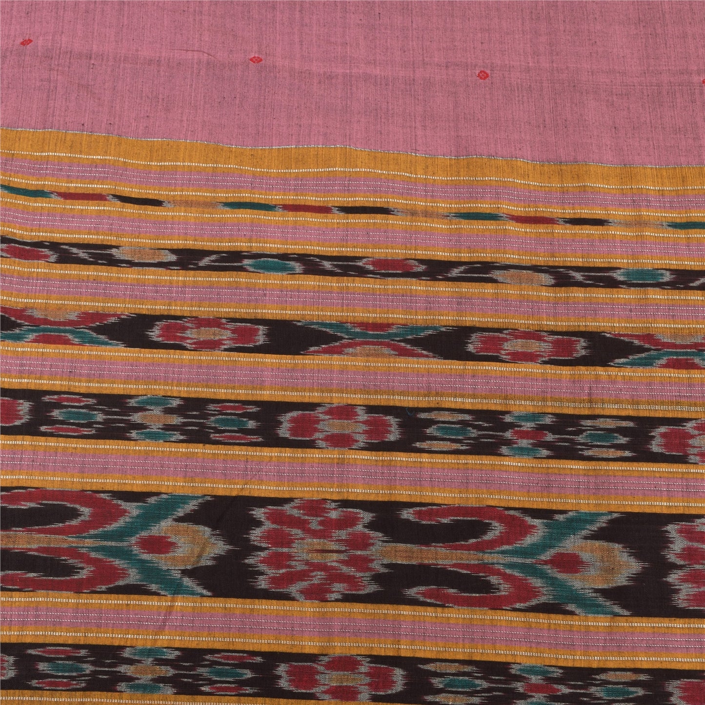 Sanskriti Vintage Sarees Pink Ikat Handwoven Odisha Pure Cotton Sari 5+yd Fabric