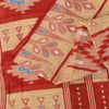 Sanskriti Vintage Sarees Peach/Red Pure Cotton Ikat Printed Sari 5+yd Sustainable Fabric